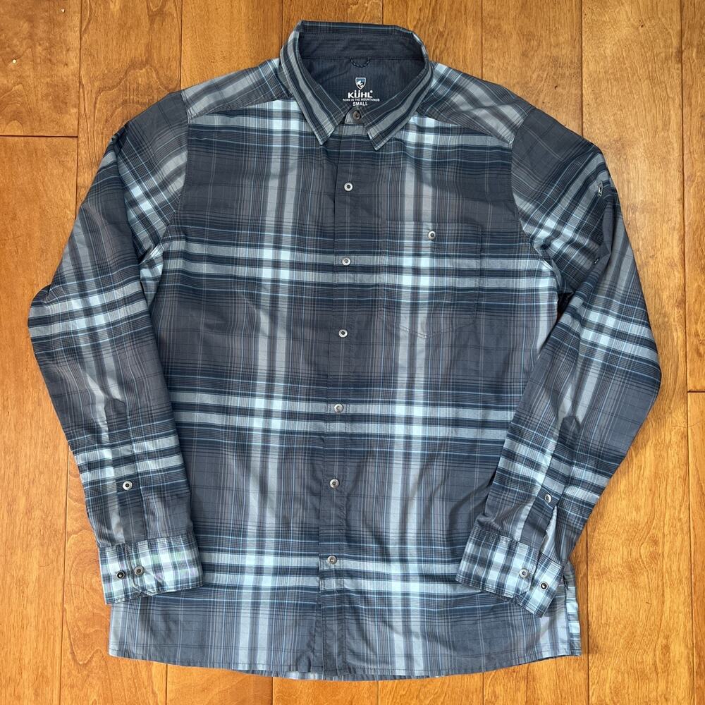 Kuhl Response Lite Long Sleeve Shirt Men's S Midnight Tide Plaid Moisturewicking
